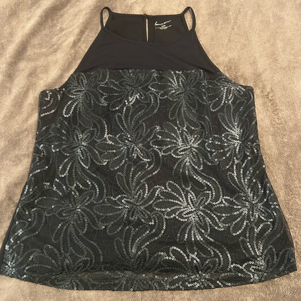 Lane Bryant Black Floral Sequin Camisole